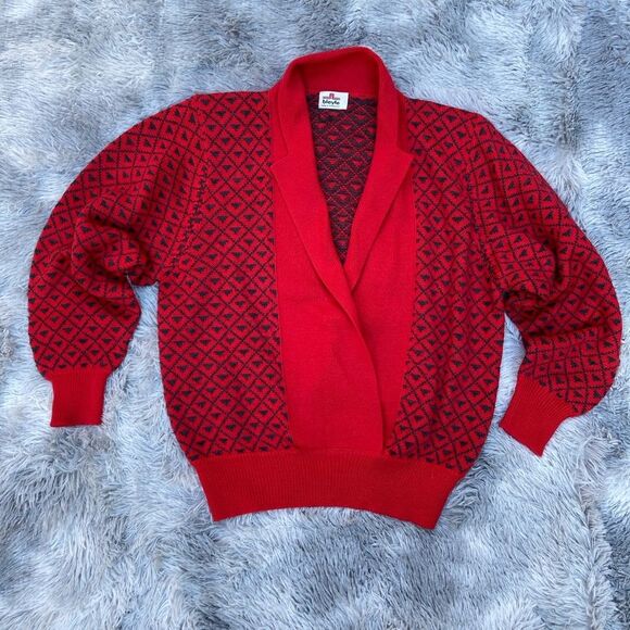 Vintage 80s bleyle Medium Deep V Pullover Collared Sweater - Picture 1 of 9